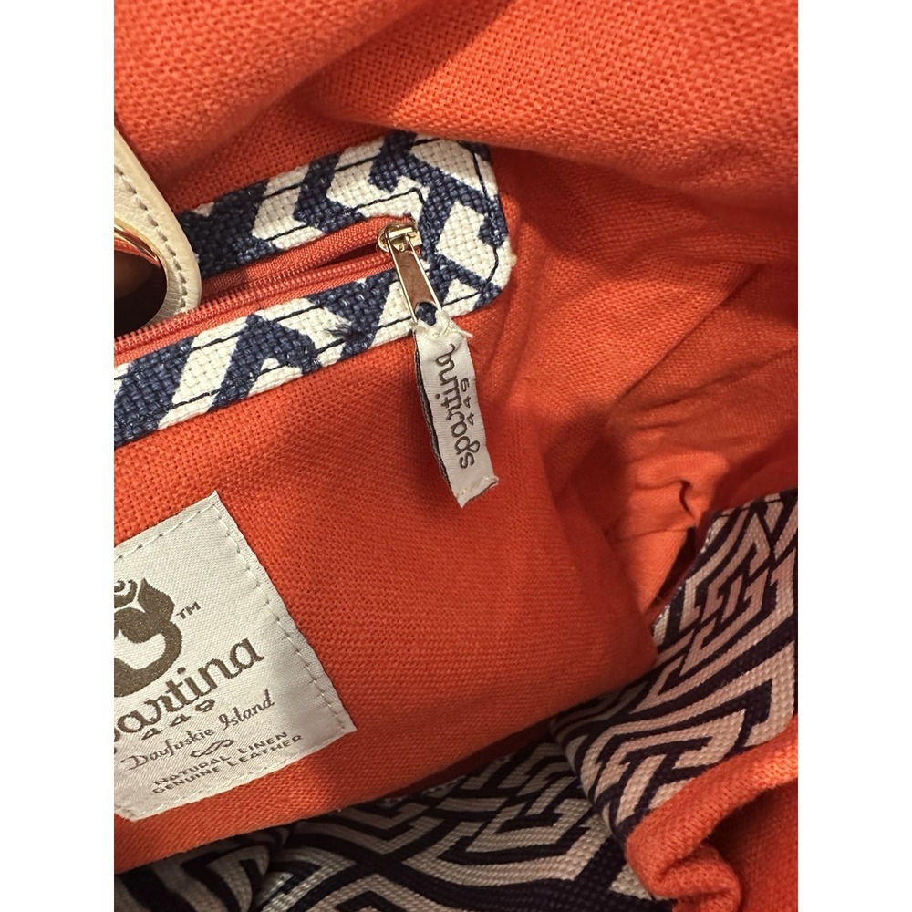 Spartina 449 Daufuskie Island Tote Handbag Linen/Leather Lime Green & Orange - Picture 10 of 15
